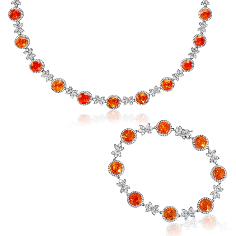 SPESSARTITE GARNET & DIAMONDS SET