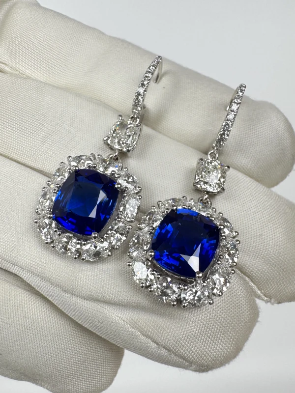 Earrings without a brand CUSHION SAPPHIRE 5.16-5.10 CT "ROYAL BLUE" EARRINGS (GRS, GIA) SAP5.16-5.10 7