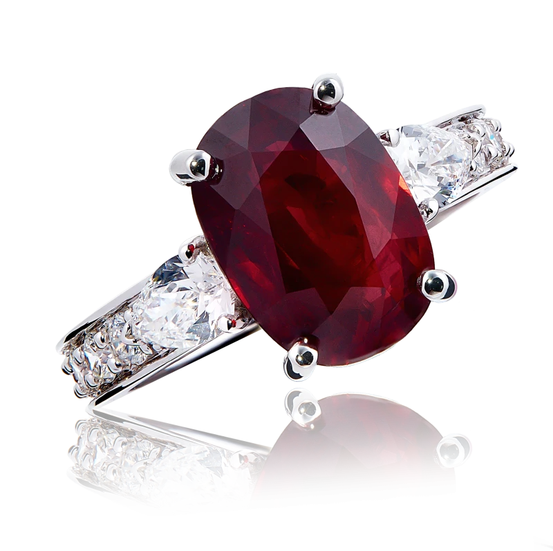 OVAL PIGEON BLOOD RUBY 5.03 CT RING (GRS)