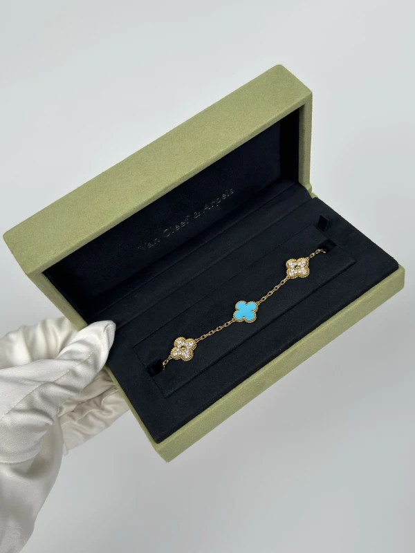 Van Cleef & Arpels LIMITED EDITION VINTAGE ALHAMBRA 5 MOTIFS TURQUOISE DIAMOND VCARPFH300 6