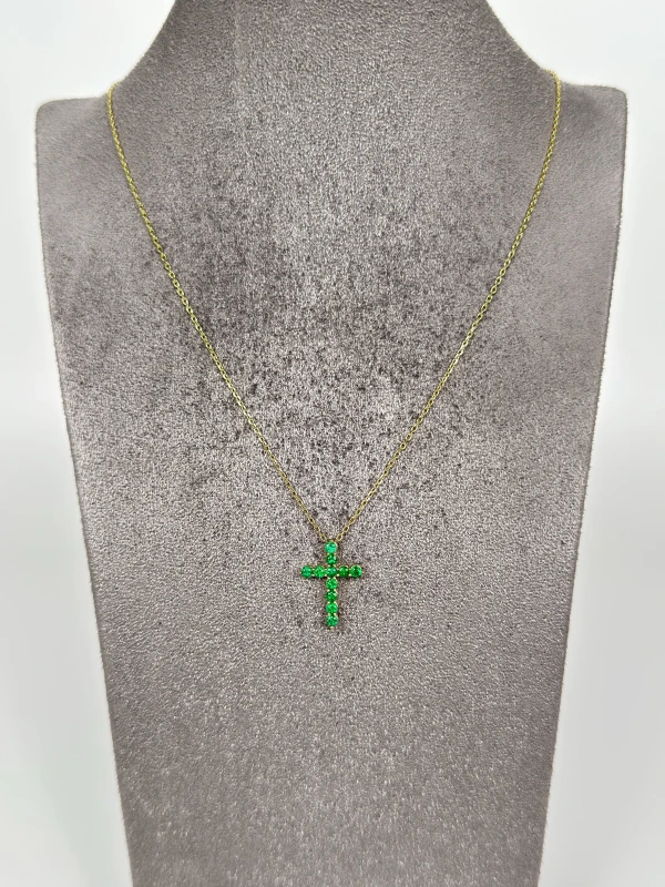 DeRosa ROUND EMERALD 0.94 CT "VIVID GREEN" CROSS PENDANT C279233 2