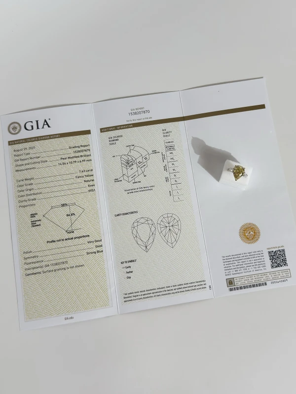 Earrings without a brand PEAR DIAMOND 7.63 CT FANCY YELLOW/VVS1 (GIA) nn7763ct FY/VVS1 5