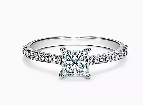 Tiffany Novo Princess-cut Engagement Ring with a Pavé-set Diamond Band in Platinum