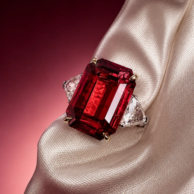 No name MOZAMBIQUE RUBY 16.75 CT VIVID TO DEEP RED RING (No hited) (GRS) NN16.75