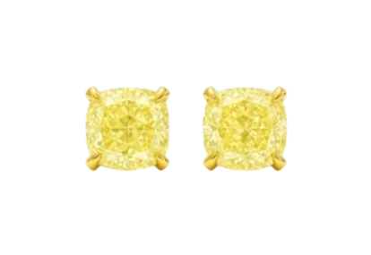 CUSHION DIAMOND 3.01 - 3.01 CT FANCY YELLOW/VS2 EARRINGS (GIA)