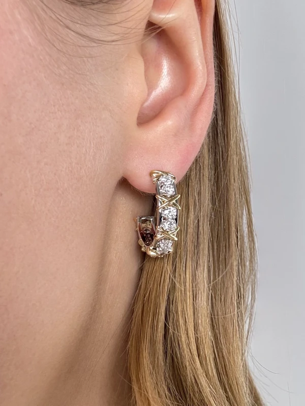 Tiffany & Co Sixteen Stone by Tiffany Hoop Earrings in Platinum and Yellow Gold with Diamonds 21209821 2
