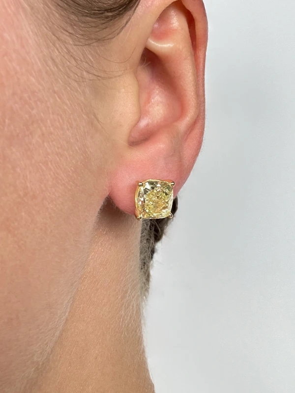 Earrings without a brand CUSHION DIAMOND 5.01-5.01 CT FANCY YELLOW/VS2 EARRINGS (GIA) nn5.01-5.01ct FY/VS2 4