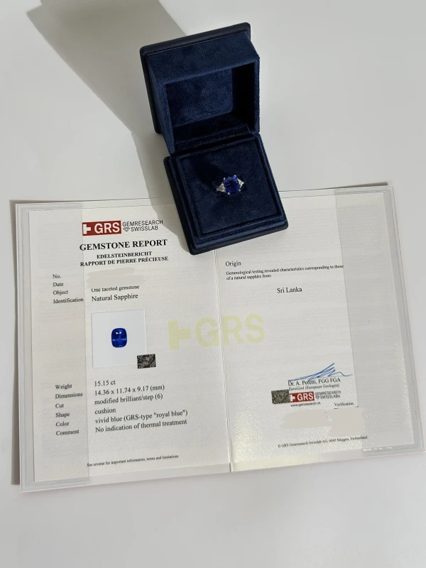 No name CUSHION SAPPHIRE 15.15 CT ROYAL BLUE RING (SIZE 51) nnS15.15ct 5