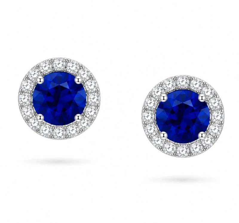 ROUND SAPPHIRE EARRINGS 1.91 CT ROYAL BLUE