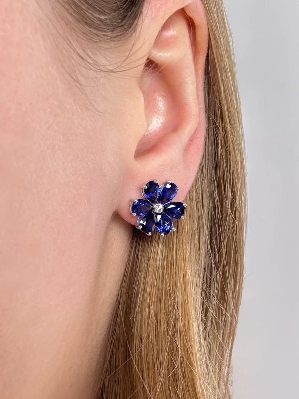 DeRosa FLOWER SAPPHIRE 5.91 CT "ROYAL BLUE" EARRINGS E956953 2
