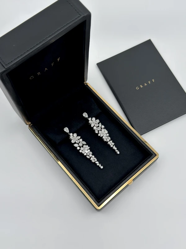 GRAFF CARISSA EARRINGS WHITE ROUND AND PEAR DIAMONDS RGE1175 5