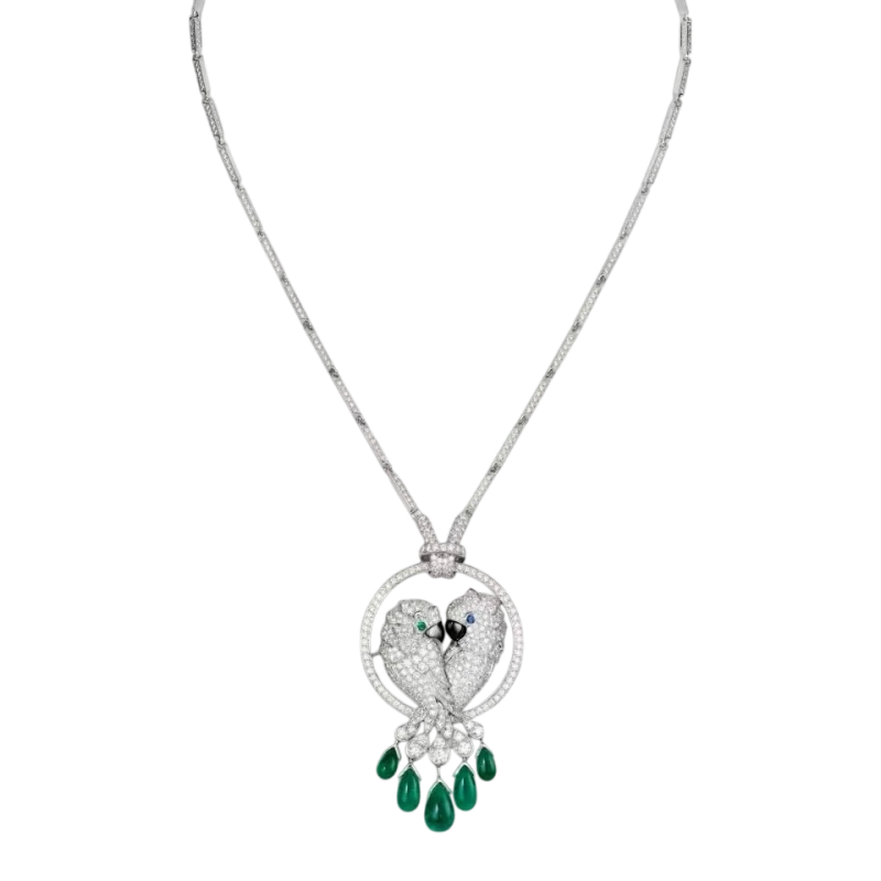 No name PARROTS FULL DIAMOND PAVE&EMERALD NECKLACE nnParrots 1