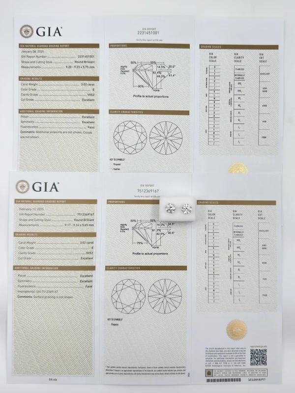 Earrings without a brand DIAMOND STUDS 3.02 - 3.02 CT E/VVS (GIA) NN3.02-3.02E/VVS 6