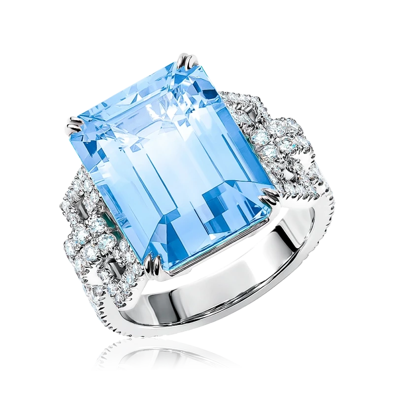 Harry Winston EMERALD-CUT AQUAMARINE 9.35 CT AND DIAMOND 0.91 CT RING 437-2006