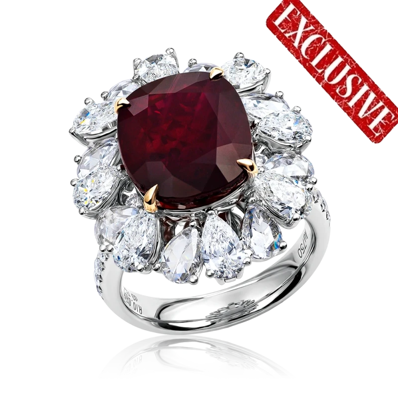 MOZAMBIQUE RUBY 10.02 CT "PIGEON BLOOD" RING (No hited) (GRS)