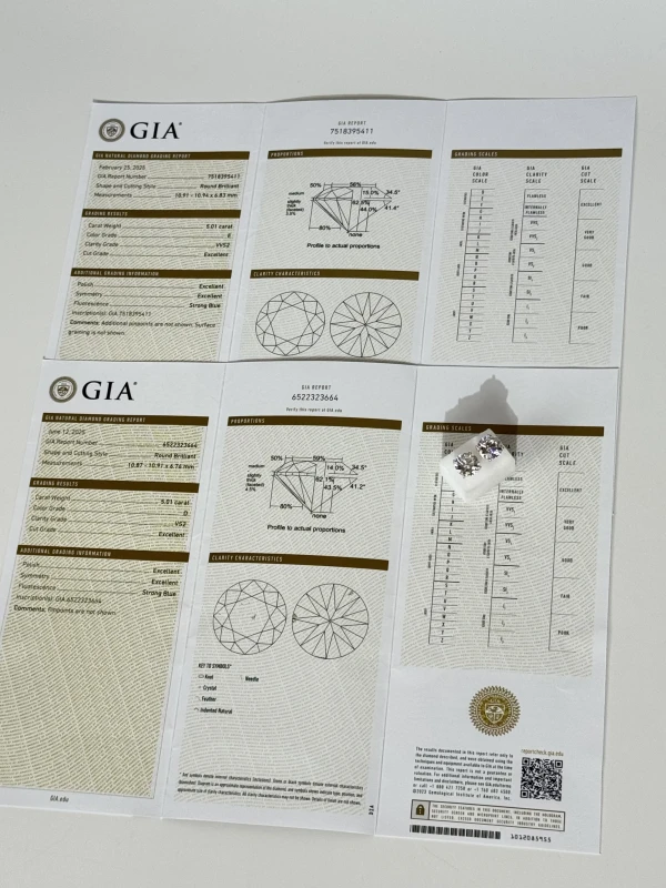 No name СЕРЬГИ С БРИЛЛИАНТАМИ 5.01 - 5.01 CT D-E/VVS2-VS2 (GIA) EXEXEX NN5.01-5.01 4