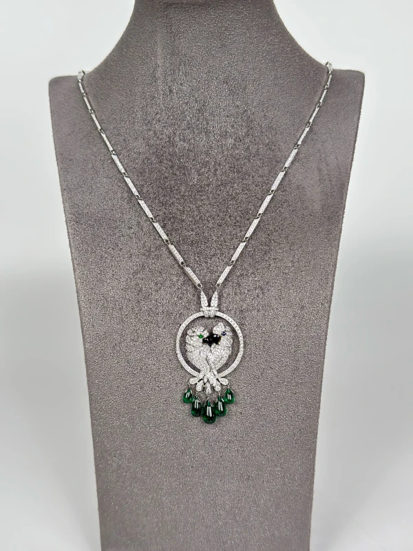 No name PARROTS FULL DIAMOND PAVE&EMERALD NECKLACE nnParrots 3