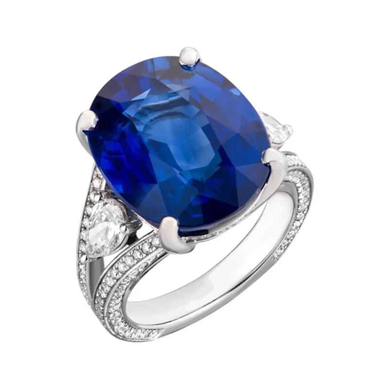 SAPHIRE AND DIAMOND RING 15.40 CT VIVID BLUE