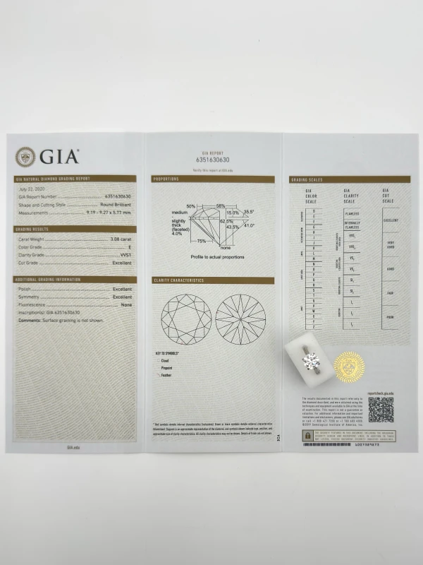 No name ROUND DIAMOND 3.08 CT E/VVS1 EXEXEX RING (GIA) NN3.08 6