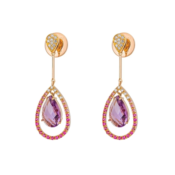 Earrings without a brand С АМЕТИСТАМИ 3.05 СТ И БРИЛЛИАНТАМИ 0.25 СТ 0.25 СТ