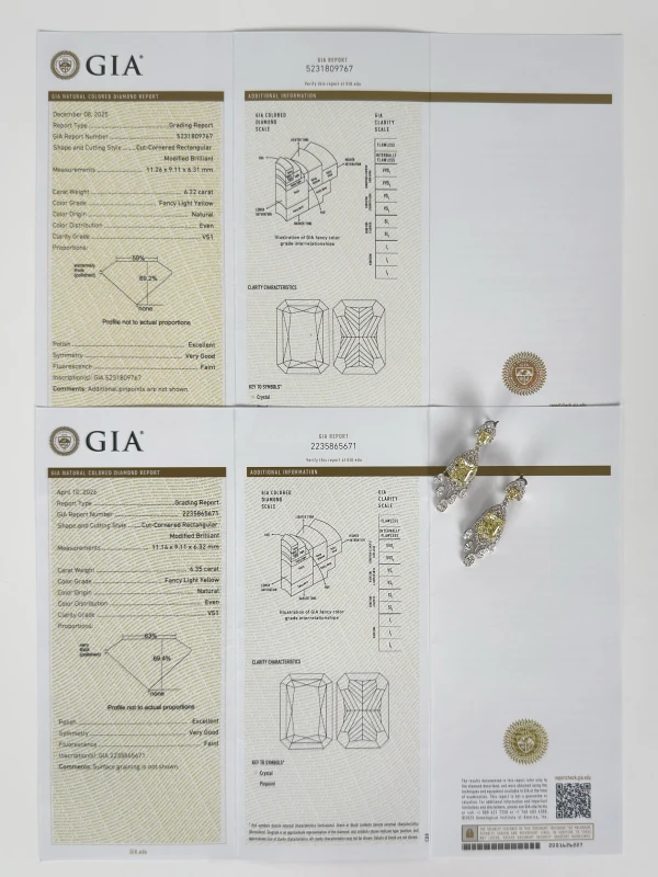 No name DIAMOND EARRINGS 6.35-6.22 CT FANCY LIGHT YELLOW/VS1 (GIA) 6.35-6.22 CT FLY/VS 6