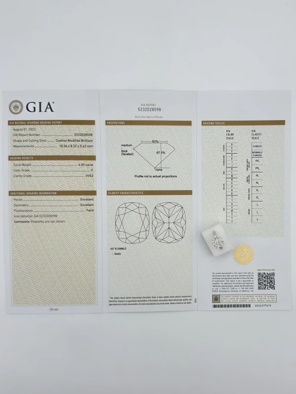 Earrings without a brand CUSHION DIAMOND 4.00 CT F/VVS2 RING (GIA) NN4.00CT 4