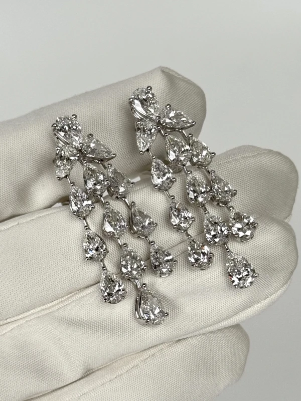 GRAFF Platinum White Pear Shape Diamond 13.49 ct Three Strand Earrings RGE933 4