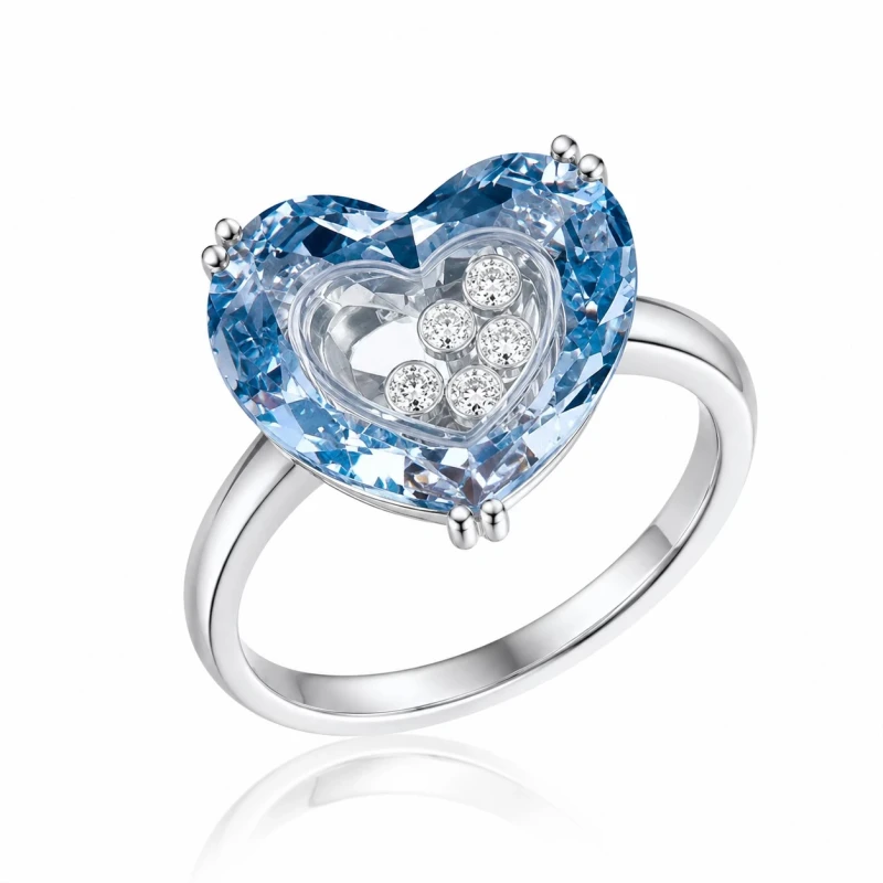 SO HAPPY BLUE CRYSTAL HEART RING (SIZE 54)