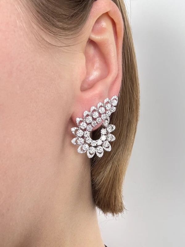 GRAFF White Gold White Round Diamond Ear Climber Studs RGE1603 2