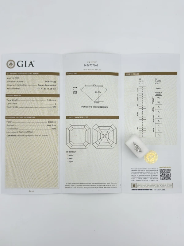 СЕРЬГИ NO NAME SQUARE EMERALD DIAMOND 3.02 CT E/VS1 RING (GIA) SIZE 48 242662 3.02E/VS1 4