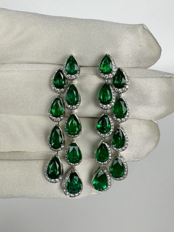 СЕРЬГИ NO NAME PEARS EMERALD 10.65 CT VIVID TO INTENSE GREEN EARRINGS (ZAMBIA) EM10.65CT 3