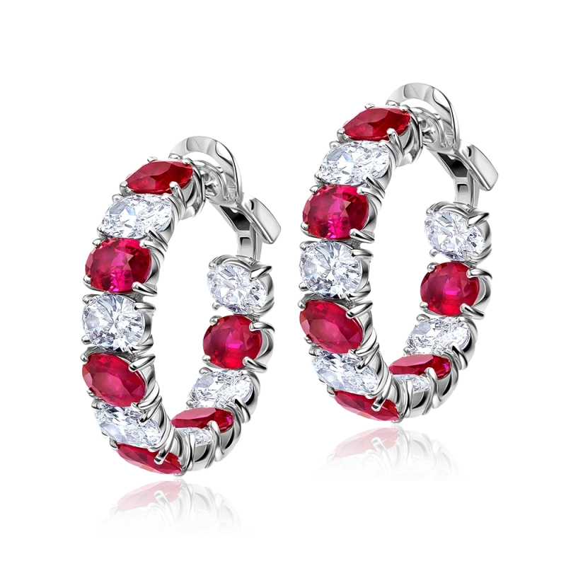 HOOP DIAMOND 9.08 CT & RUBY 12.09 CT EARRINGS