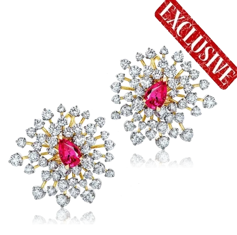 High Jewelry,  Ray of Light Spinel  2.17 - 2.14 ct Vivid Purplish Pink Earrings