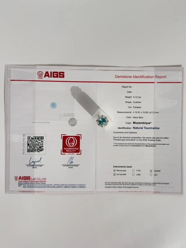No name PARAIBA TOURMALINE  5.12 CT RING (AIGS) PARAIBA 5.12 CT 6