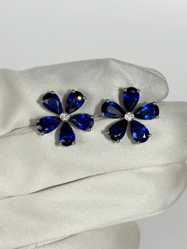 DeRosa FLOWER SAPPHIRE  9.29 CT ROYAL BLUE EARRINGS E792931 3
