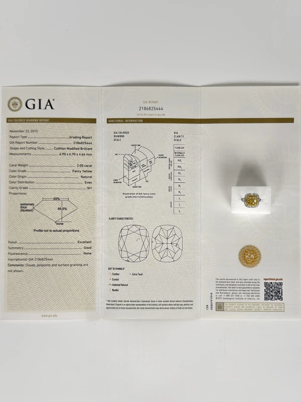 No name CUSHION DIAMOND 2.00 CT FANCY YELLOW/SI1 nn2.00 FY/SI1 4