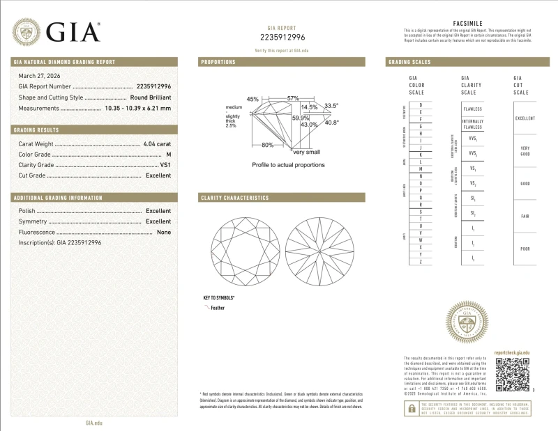 No name ROUND DIAMOND 4.04 CT M/VS1 RING (SIZE 53) GIA EXEXEX nn4.04ct M/VS1 2