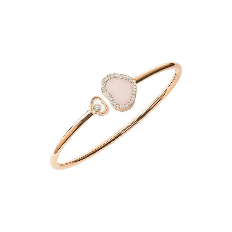 HAPPY HEARTS BANGLE, ETHICAL ROSE GOLD, DIAMONDS, PINK OPAL (SIZE M)