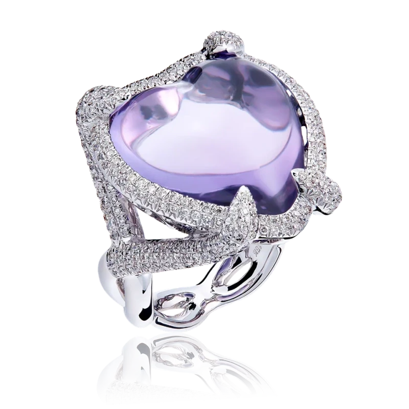 AMETHYST HEART AND DIAMONDS RING