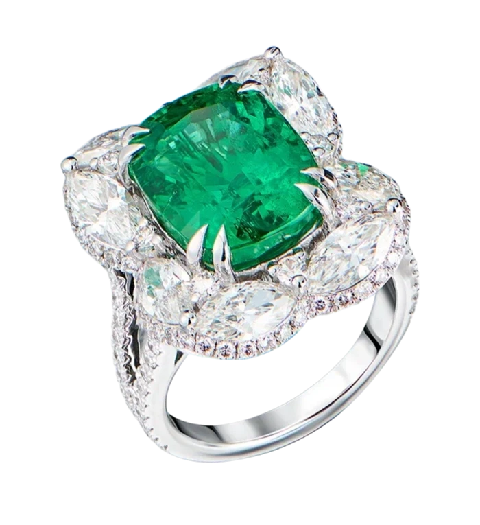 EMERALD 7.86 CT VIVID GREEN RING (GUILD)