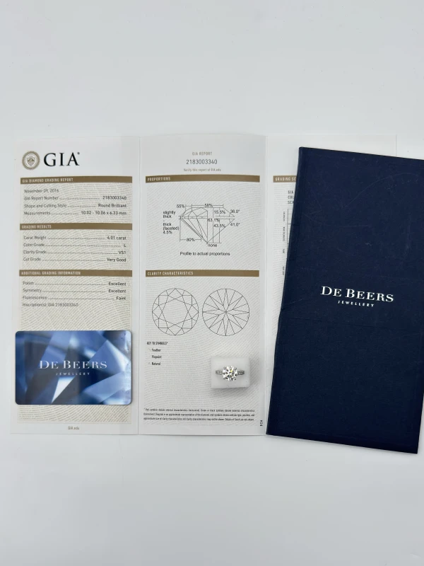 De Beers ROUND DIAMOND 4.01CT L/VS1 RING (GIA) 4.01ct L/VS1 GIA 4
