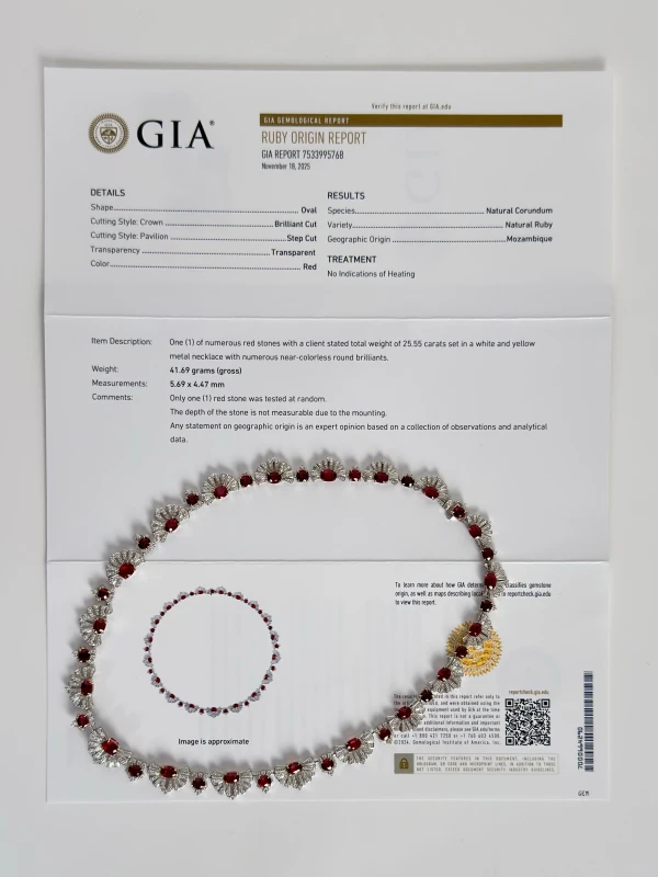 СЕРЬГИ NO NAME OVAL RUBY 25.55 CT & DIAMONDS NECKLACE, MOZAMBIQUE (GIA) NN25.55CT 5