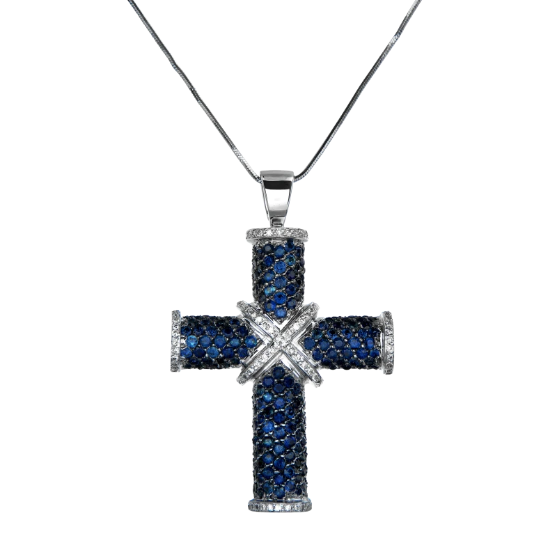 No name ROUND SAPPHIRE & DIAMONDS CROSS NN6401 1