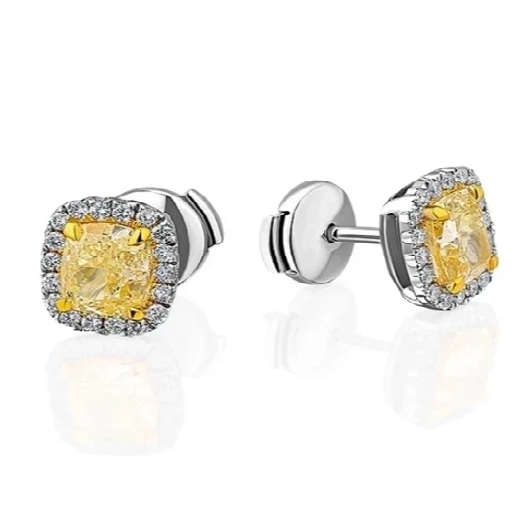 CUSHION DIAMOND 1.08 - 1.03 CT FANCY LIGHT YELLOW/VVS-VS EARRINGS (GIA)