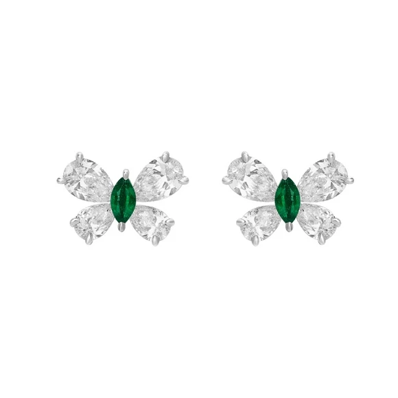 BUTTERFLY EARRINGS WITH EMERALD AND DIAMONDS