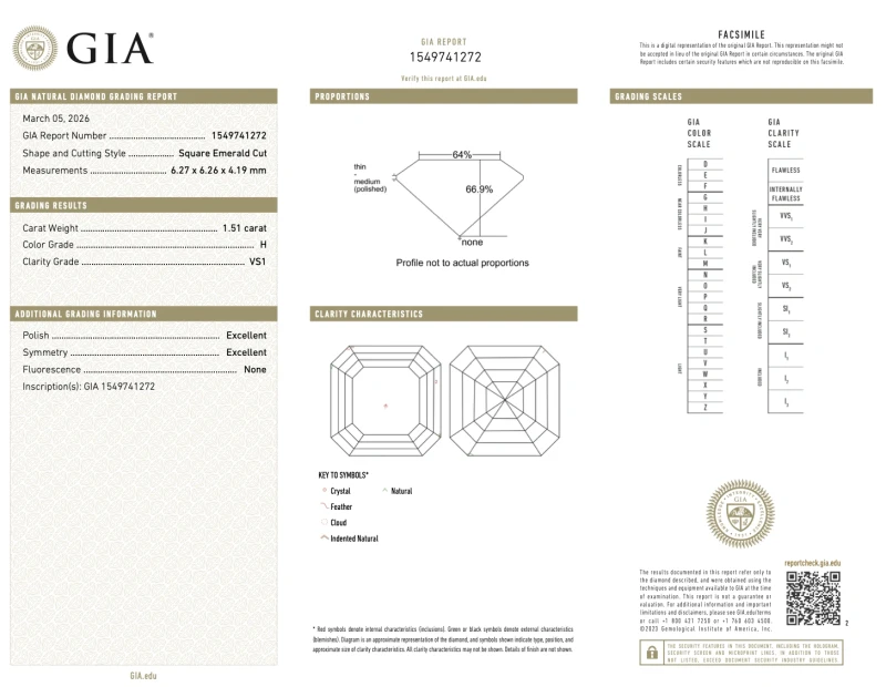 Earrings without a brand ASSCHER DIAMOND 1.50-1.51 CT H/VS1 EARRINGS (GIA) NN1.50-1.51 CT H/VS1 4