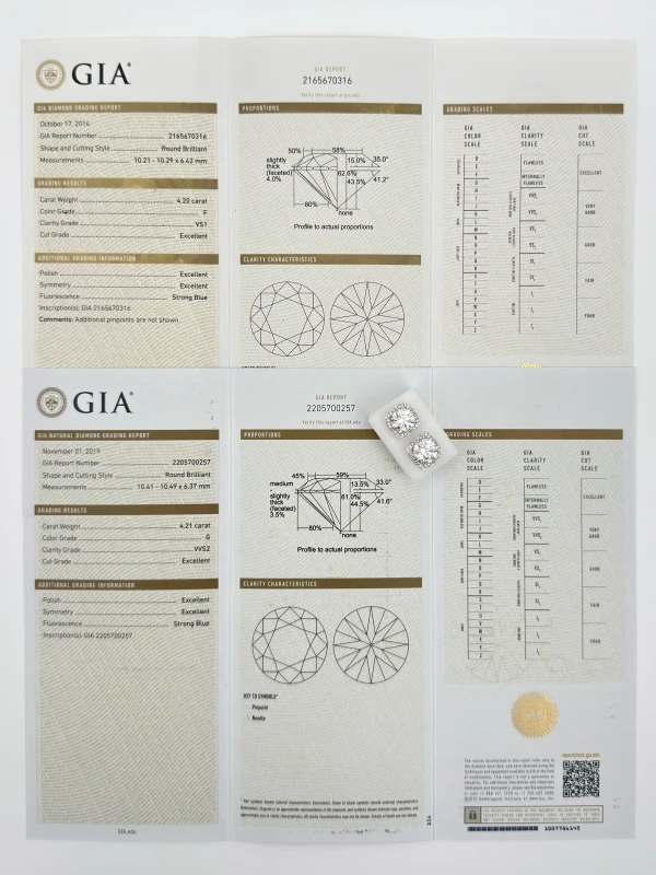 No name ROUND DIAMOND 4.20-4.21 CT F-G/VVS-VS EARRINGS (GIA) NN 4.21-4.20 CT F-G/VVS-VS 6