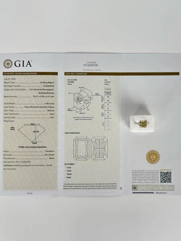 Earrings without a brand RADIANT DIAMOND 6.06 CT FANCY BROWNISH GREENISH YELLOW RING (GIA) NN6.06CT 5