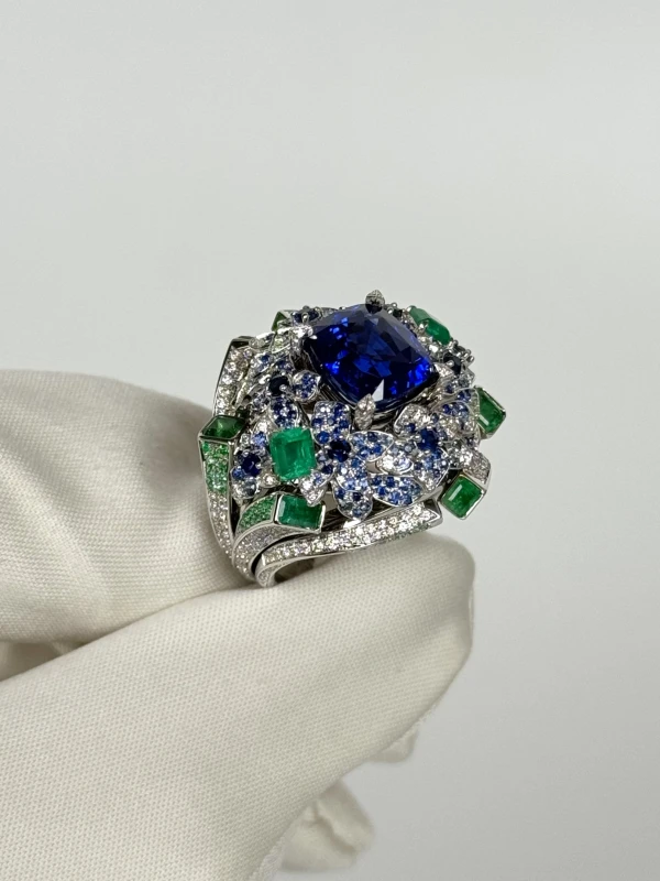 RUBEUS CUSHION SAPPHIRE 5.10 CT  PEACOCK BLUE RING (SIZE 54) RUBEUS 3