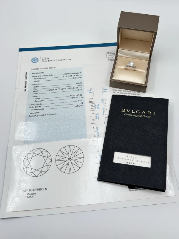 Bvlgari ROUND DIAMOND 3.01 CT D/VVS1 RING (SIZE 49) BVG3.01 D/VVS1 6